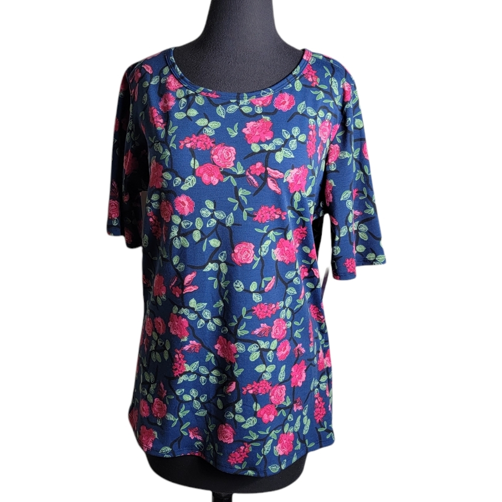 LuLaRoe Gigi top 2XL blue pink green floral print scoop neck plus size tee